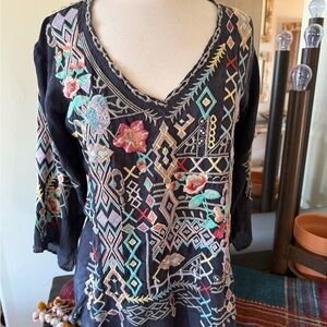 Johnny Was Multicolor Embroidered Blouse